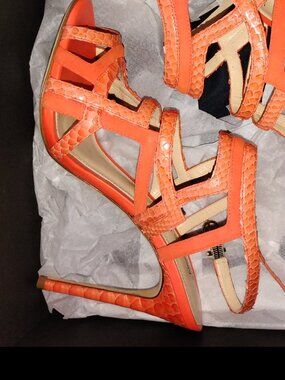 Alexander birman orange heels Italian 38 7.5 US